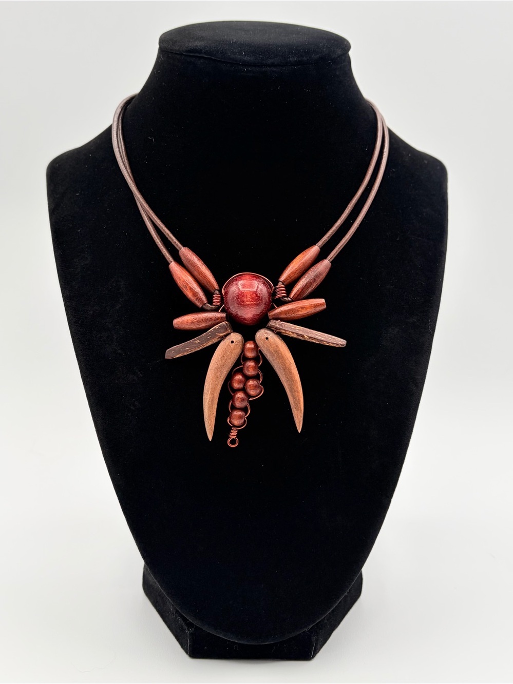 Boho Tribal Wood Statement Necklace Rustic Artisan Pendant Choker